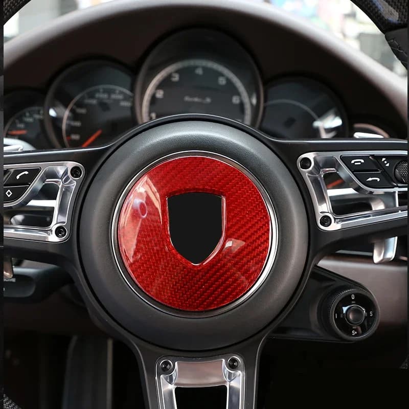 Carbon fiber steering wheel decoration sticker logo decoration sticker For Porsche Macan Panamera 718 New Cayenne Accessories