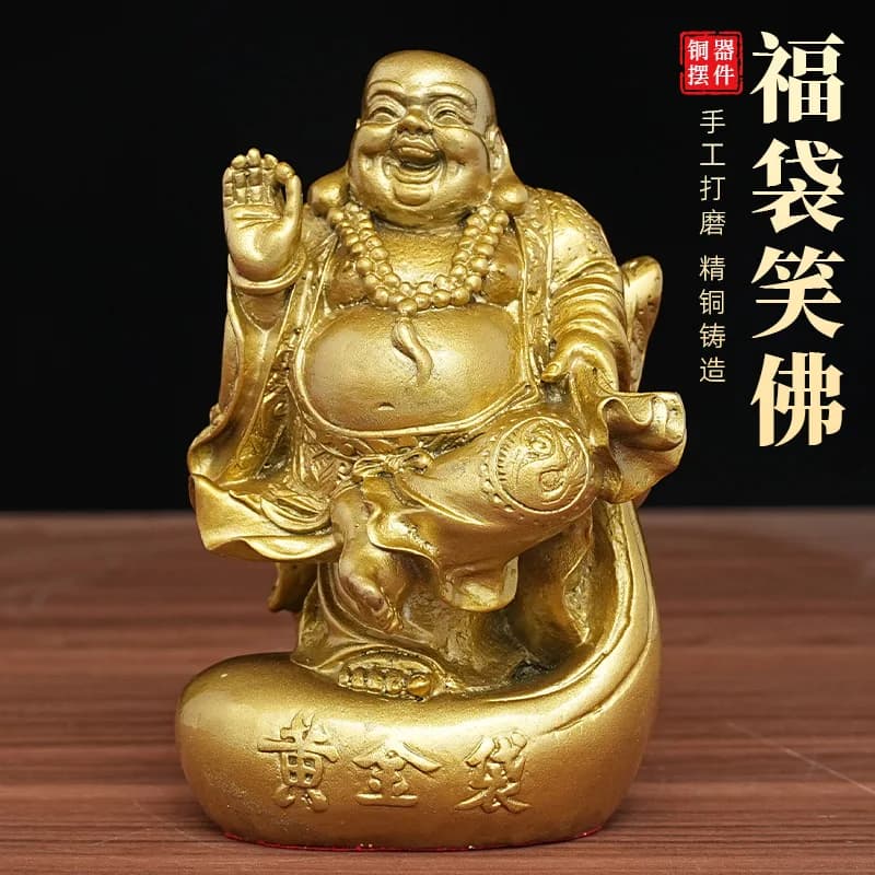 Entrance hall Maitreya standing bronze brass office desk ornament Buddha statue with glass cover