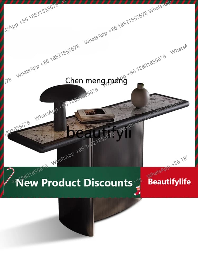 X Light Luxury Entryway Console Table, End View Table, Hallway Opposite Door, Wall-Mounted Solid Wood Entryway Table