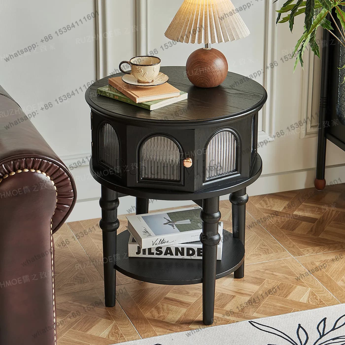 French retro solid wood edge few solid wood glass small round table