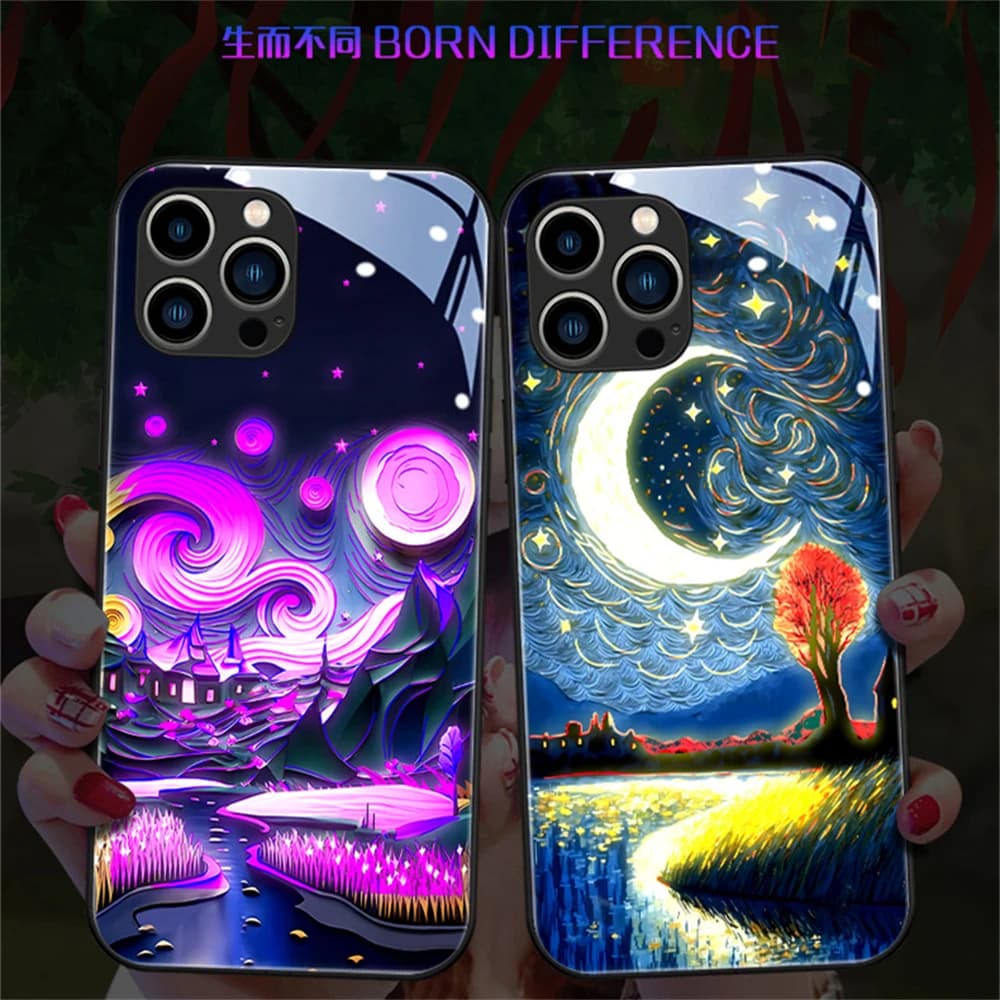 Great Art Painting LED Lighting Phone Case For XiaoMi 15 14 13 12 11 Pro Ultra Poco F3 F4 F5 Pro Luminous Flash Cover