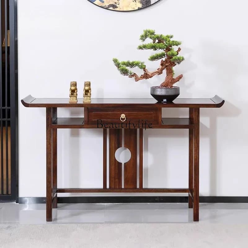 5ld14 New Chinese-style entrance table solid wood against the wall entrance table strip case ebony wood warped head case