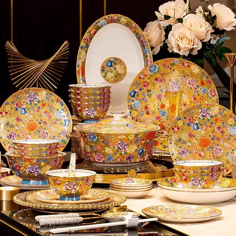 DSA high-grade enamel color dinner plate, bone china dishes, plates, Chinese court style ceramic dishes, fish plates, eating
