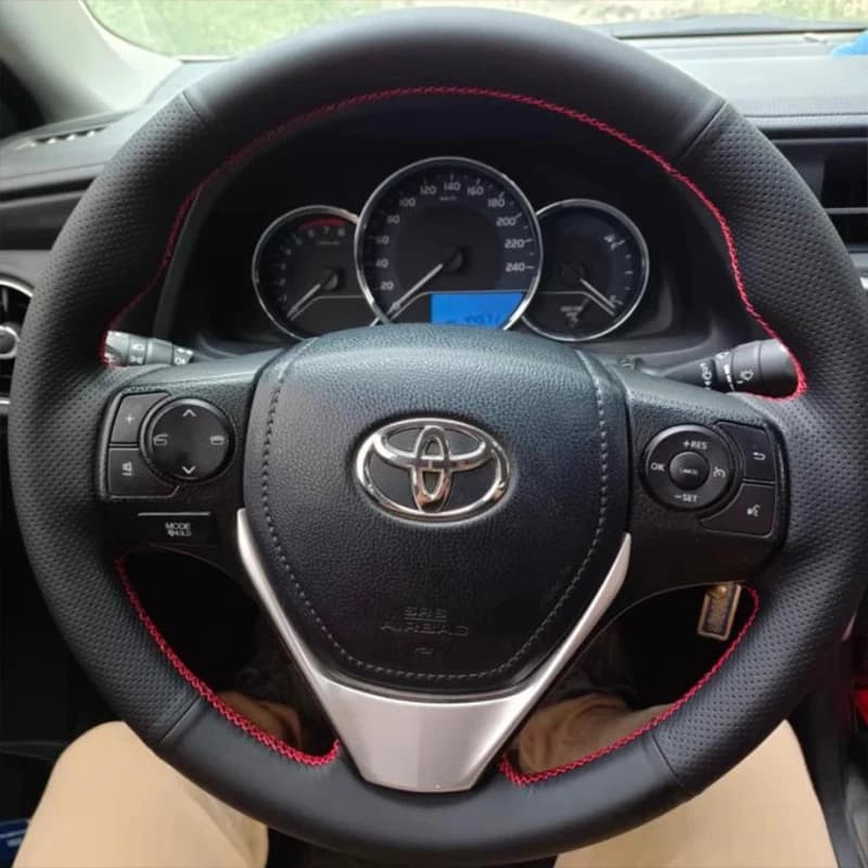 Hand Stitched Genuine Leather Steering Wheel Cover for Toyota RAV4 Corolla IM (US) 2013–2019 Customized Car Handle Cover