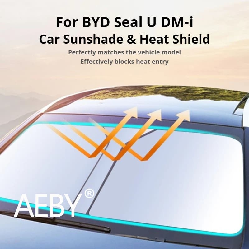 AEBY For BYD Seal U DM-i 2020-2025 Car Sunshade, Silver Titanium Sun Visor Protector, Front Windshield Heat Blocker UV Shield