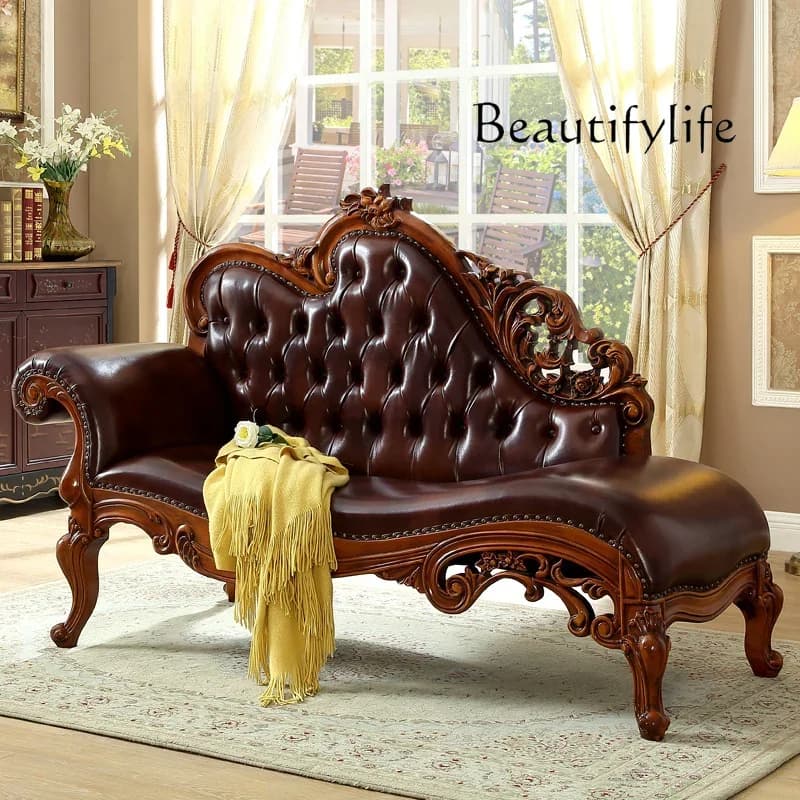 A44 Solid wood recliner single sofa living room bedroom fashionable and comfortable European living room balcony fabric leisure