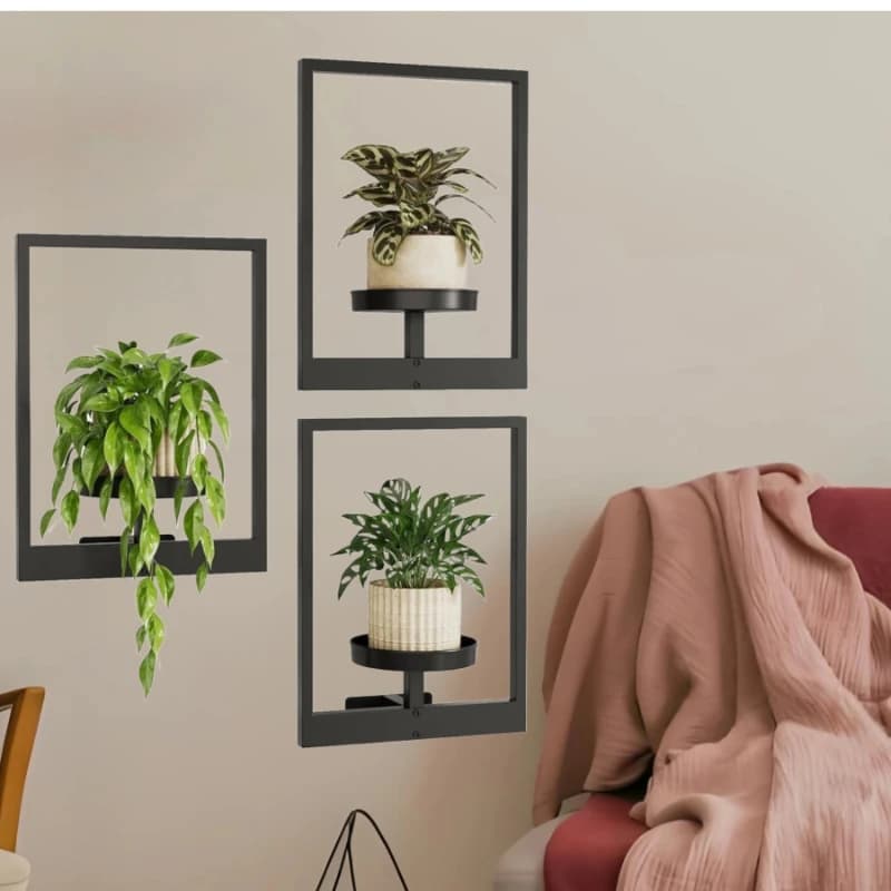 Geometric Structure Wall Mounted Flowerpot Metal Frame, Premium Metal Hanging Plant Holder for Indoor Outdoor Decor