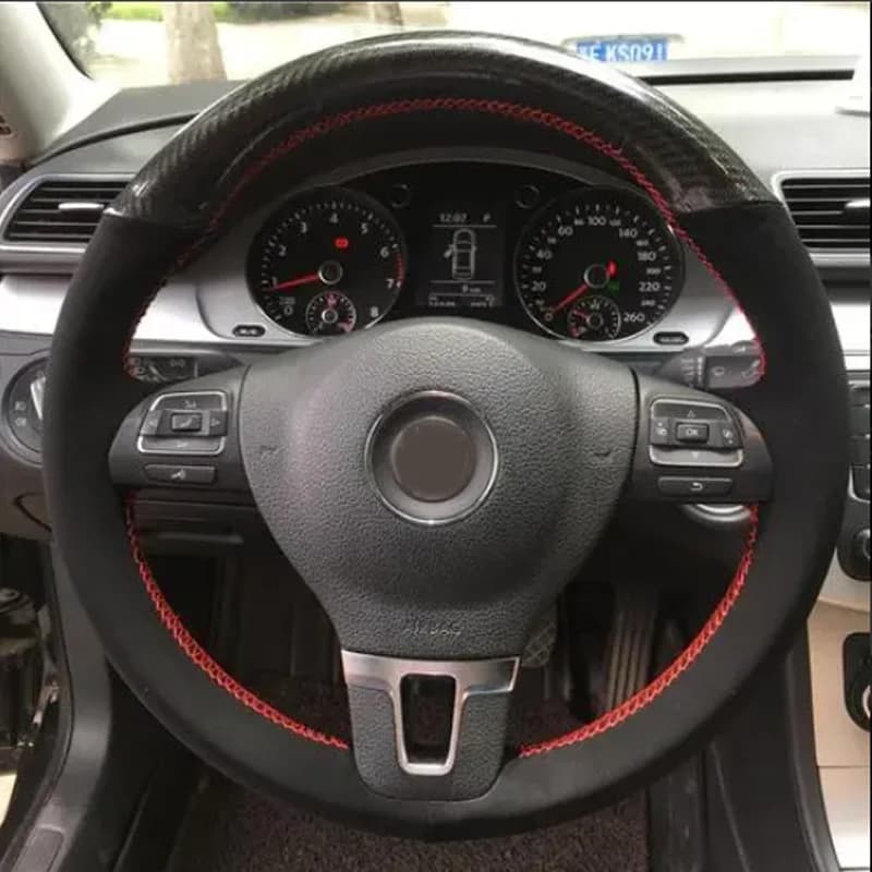 Dark Grey Suede Wrap Car Steering Wheel Cover For Volkswagen VW Golf Tiguan Passat B7 Passat CC Touran