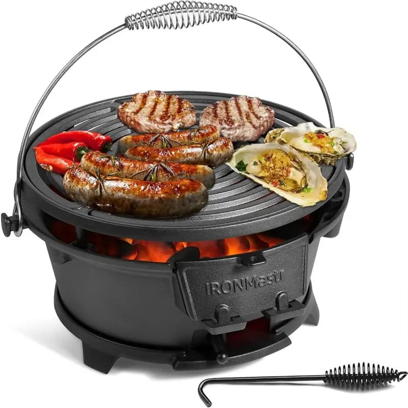 Cast Iron Grill Outdoor Mini Small Hibachi Grill Portable Charcoal Grill for Outdoor Camping Stove Surface 9.8" Perfect BBQ Gril