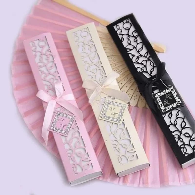 30pcs/lot Custom Folding Fan Personalized Bride & Groom's Name & Date Silk Wedding Dance Hand Fan with Gift Box Party Favors