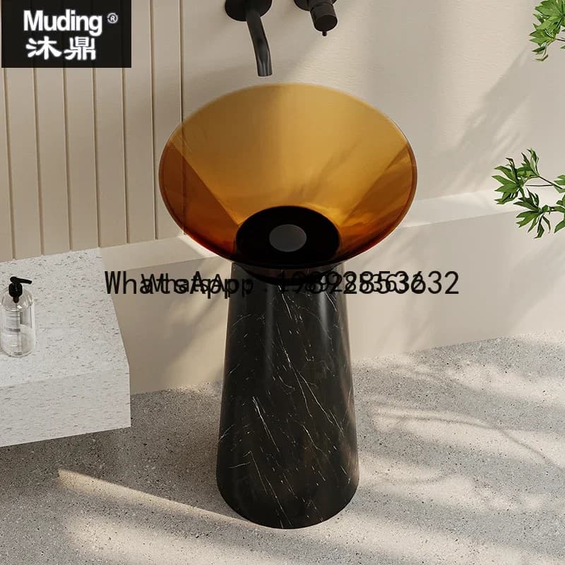 b2 Designer Crystal Transparent Resin Vertical Column Wash Basin Commercial Homestay Hotel Floor Sink