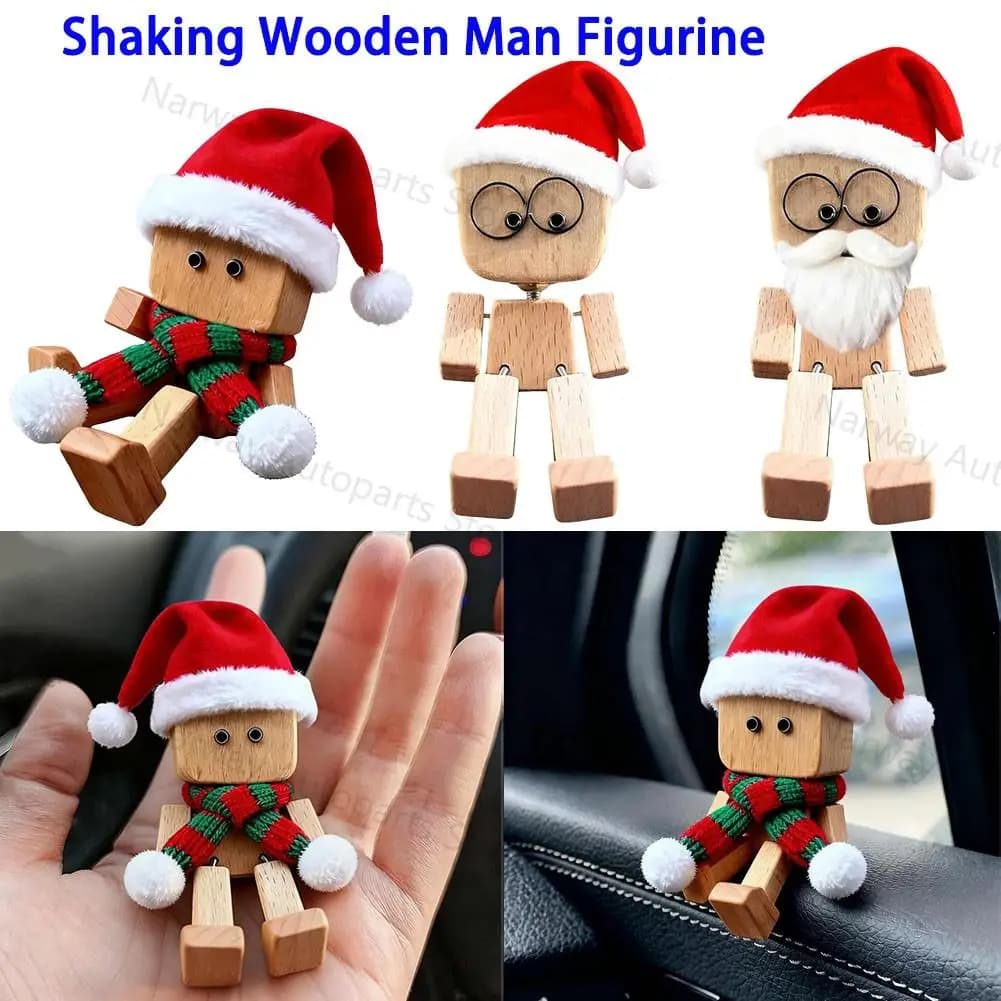 Creative Shaking Wooden Man Figurine Car Decoration Small Ornaments Leg-swinging Robot Figurine Cute Wood Man Car Decor Gifts