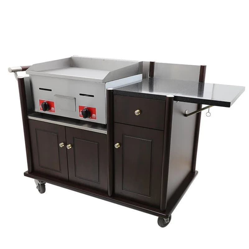 Steak stove cart, fried biscuits snack cart, mobile stainless steel cart