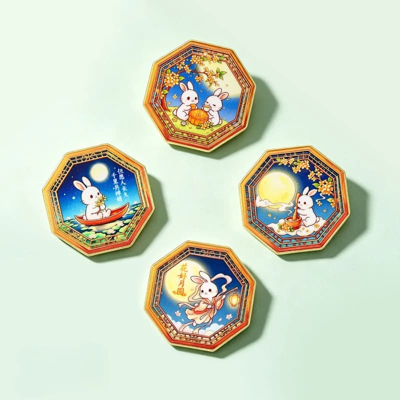 New Mid Autumn Festival Brooch Moon Rabbit Mooncake Design Badge Pin Creative Gift DIY Clothing Bags Hat Hat Scarf T-shirt Jeans