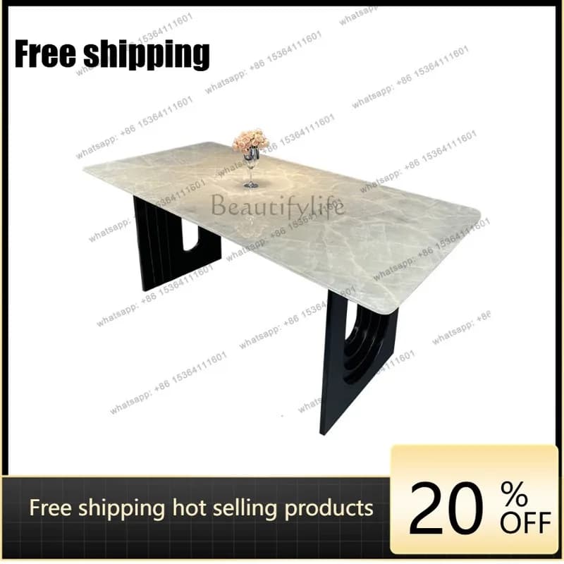 YJ white ice jade marble dining table light luxury stone dining table modern simple ice jade rectangular combination