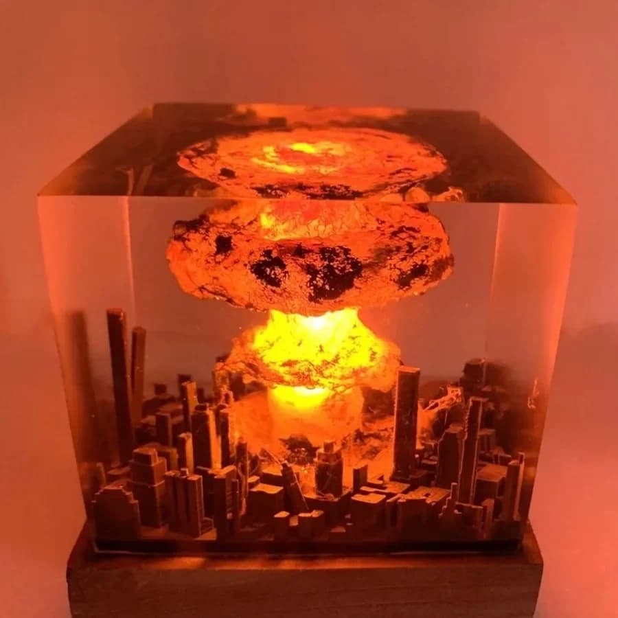 Volcano Mushroom Cloud Lamp Resin Lamp Living Room Room Decoration 3D Night Light Rechargeable Christmas Party Gift Ornament