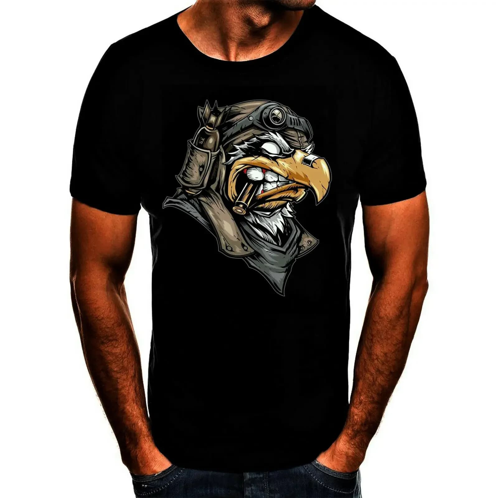 Funny Eagle Pilot T-Shirt 100% Cotton O-Neck Short Sleeve Summer Casual Mens T-shirt Streetwear