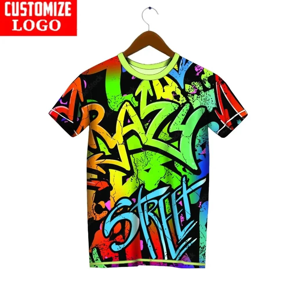 Hip Hop Street T-shirt Men's 3D Graffiti Print Short Sleeve Fashion Personality Men's T-shirt Round Neck Quick Drying Sportswear