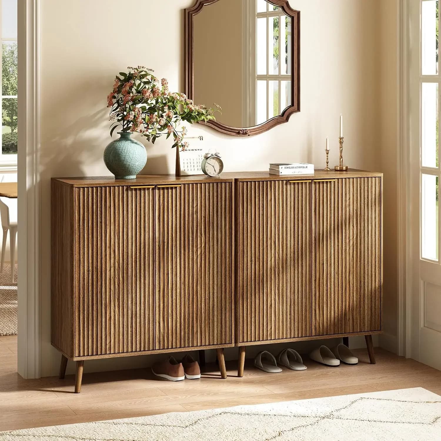 Adjustable Strong Sophisticated Oak Shoe Cabinet Reliable Wooden Practical Industrial Shoe Cabinet Zapatero Household Furniture