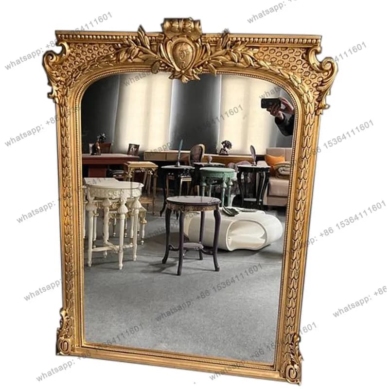 Vintage carved square fireplace mirror French living room porch background wall wall decorative mirror