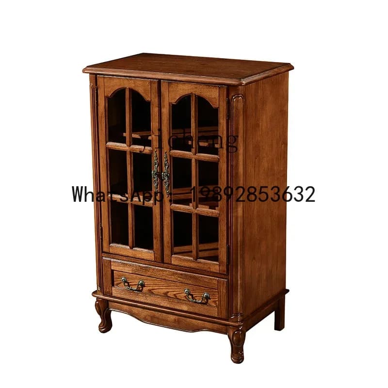 CC Solid Wood Living Room Floor-standing TV Side Cabinet Display Glass Door Storage Sideboard Low Cabinet