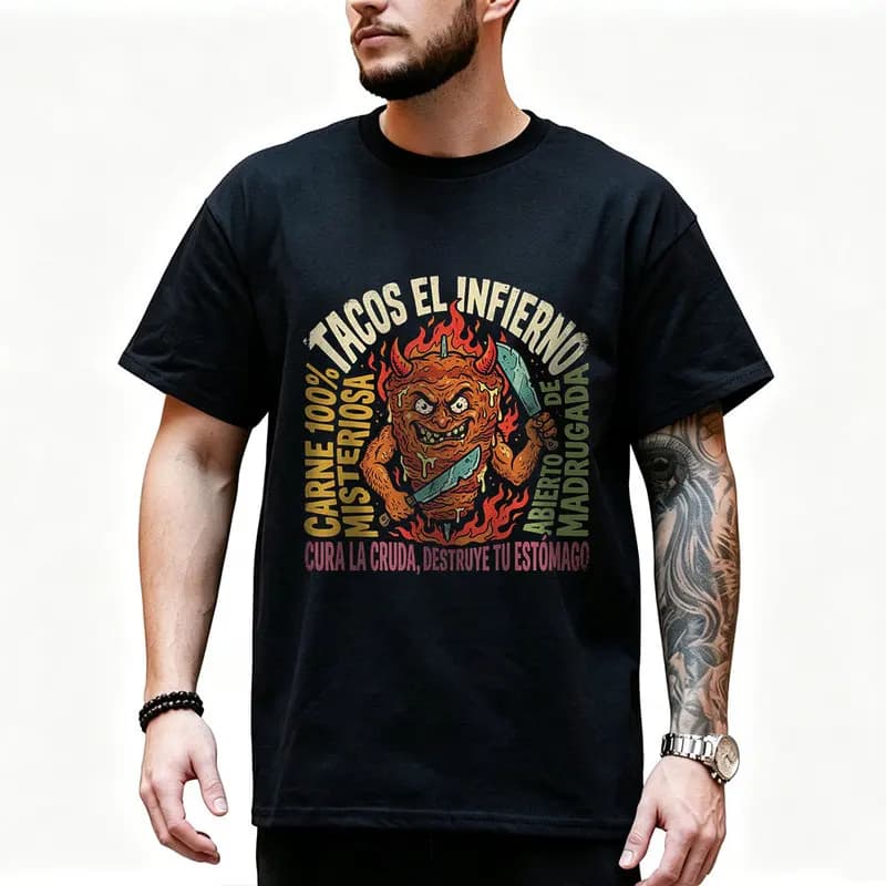 Mutated meat cone holding machete Funny Graphic T Shirt 0912 Retro Dark Humor Mexican Culture Halloween Alternative Art Tee