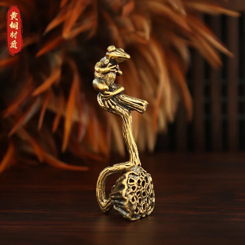 Brass lotus frog , incense stick holder, decorative piece, tea pet, home decor, miniature landscape, copper craft