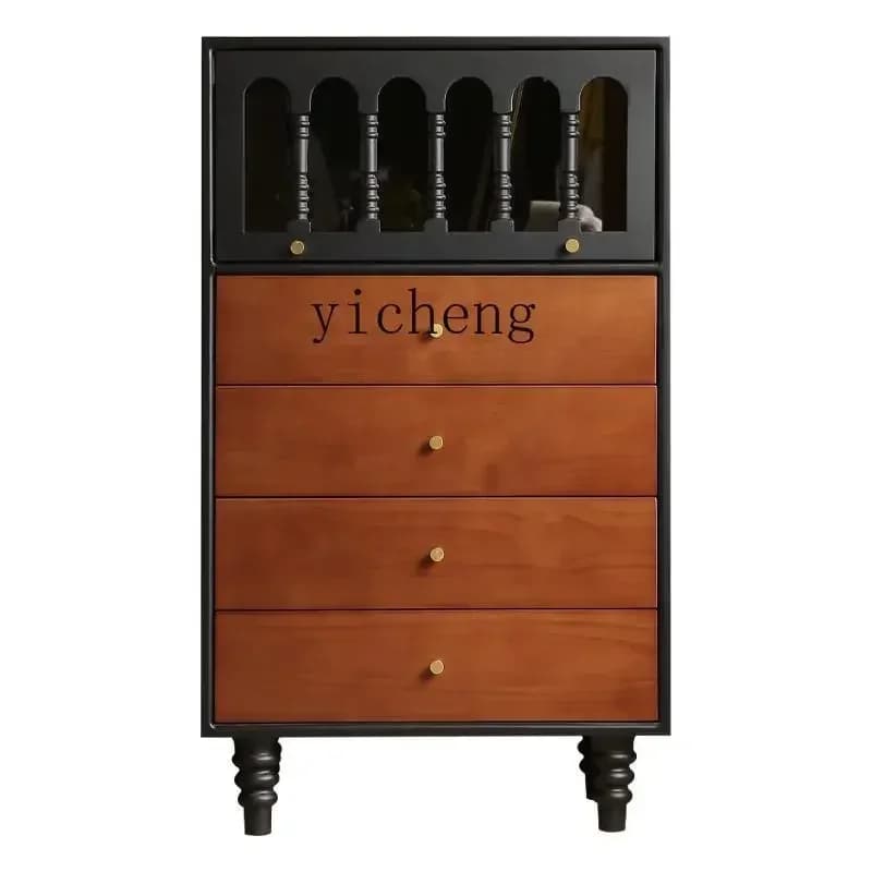 B1 French retro solid wood chest bedroom antique storage cabinet household color matching bedside cabinet