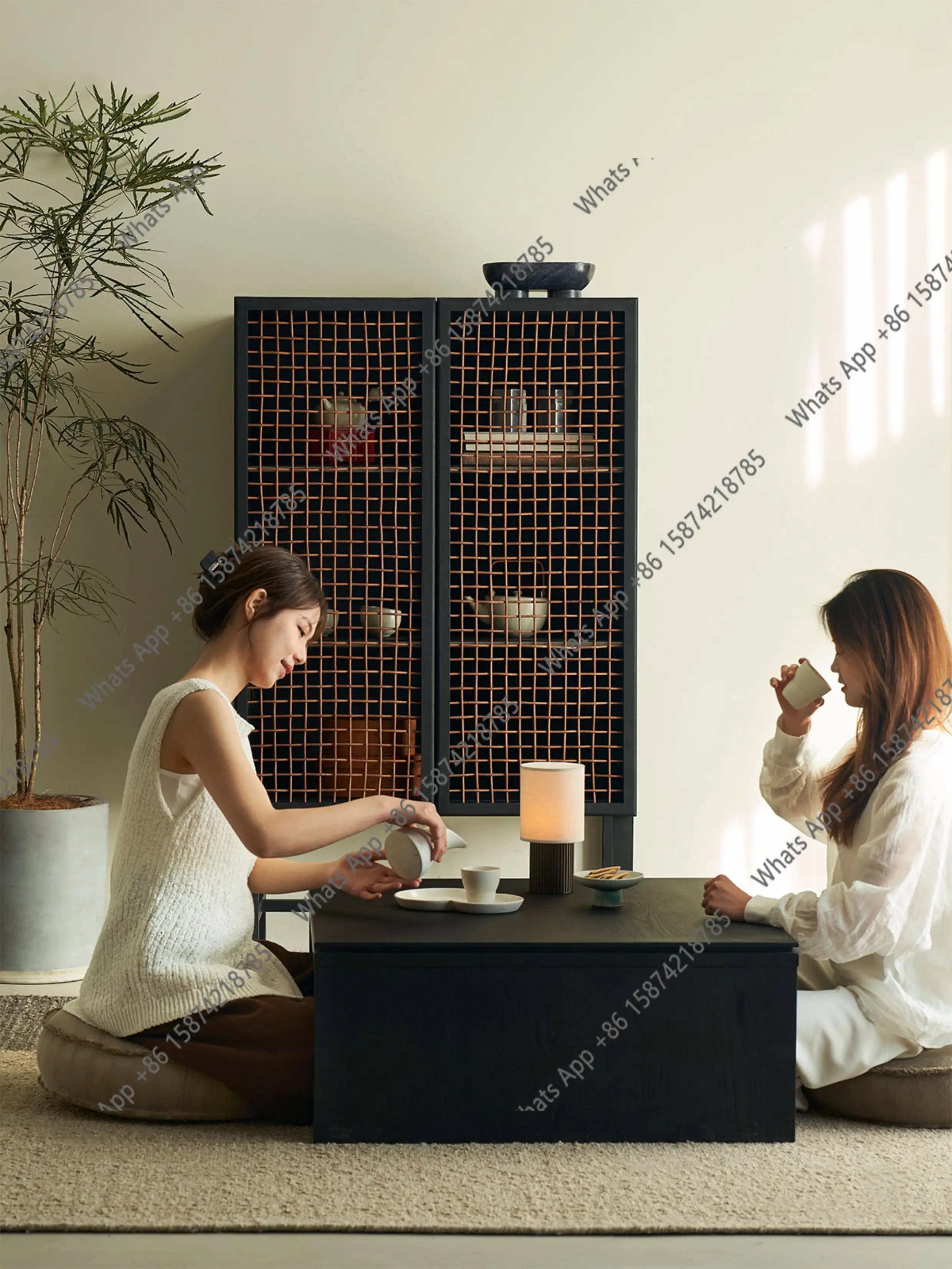 Gu Side Cabinet Floor-to-ceiling cowhide rattan living room Home Wabi Side Storage Bedroom Storage Locker Designer