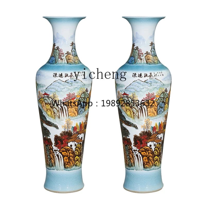 ZZc Ceramic Hand-Painted Floor Large Vase Home Living Room TV Cabinet Chinese Large Decoration