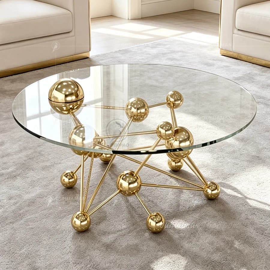 YJQ1 light luxury stainless steel glass round coffee table metal spherical modern living room shop coffee tea table