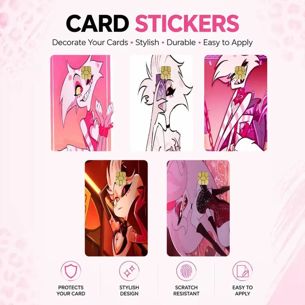 A-Angel Dust Hazbin Hotel High‑Res Game Chip Decals Credit Card Mini Waterproof Vinyl Ornament Useful Gift
