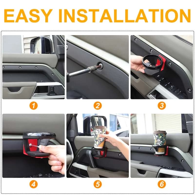 1Pcs Carbon Steel Black For Land Rover Defender 90 110 130 2020+ Car Interior Door Panel Water Cup Beverage Holder  Accessories