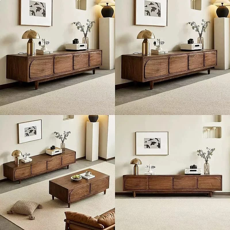 Mid Century Walnut TV Stand Simple Modern Storage Cabinet for Living Room Small Apartment Solid Wood Media Console