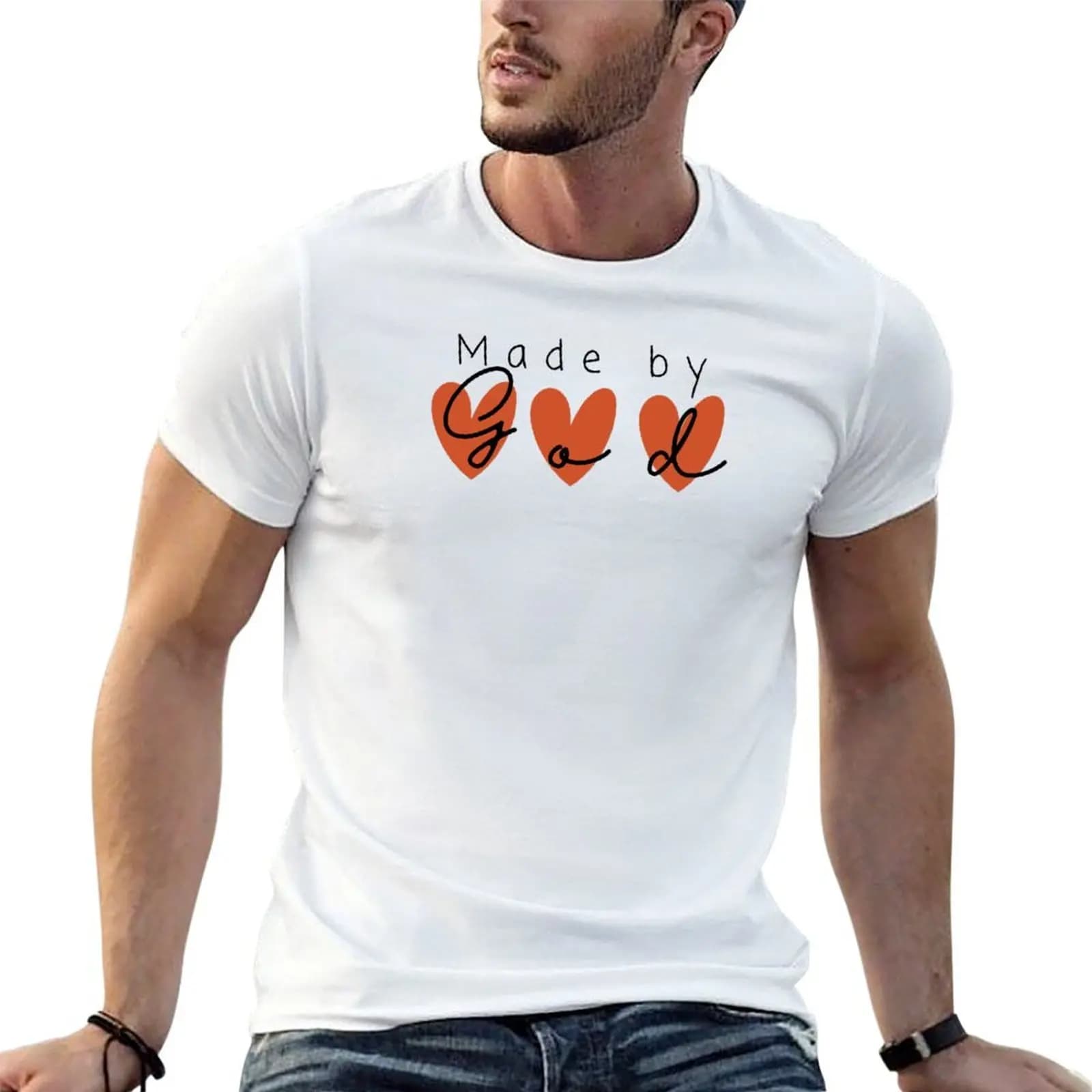 Made by God with Hearts T-Shirt Man t-shirt tops oversized t shirts for men