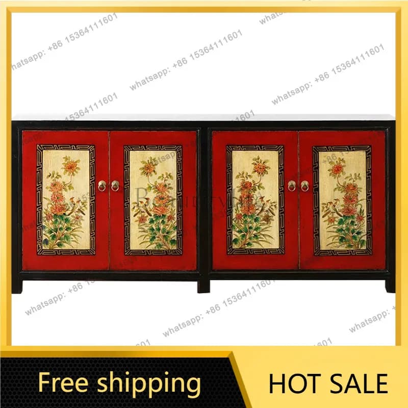 XX. New Chinese painted furniture solid wood dining side cabinet retro old new Chinese side cabinet