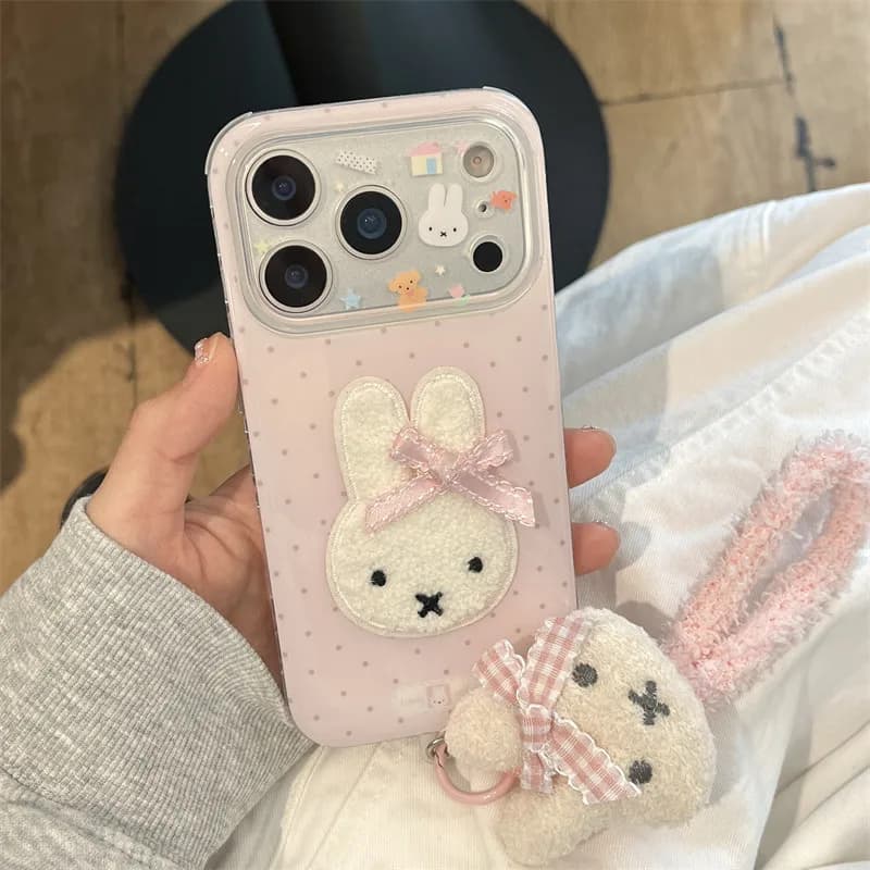Lovely Bear Cute Pink Leather Phone Case For iPhone 17 Pro 16 15 14 Pro Max Cover with Hand Starp Protective Cases Shockproof Fu