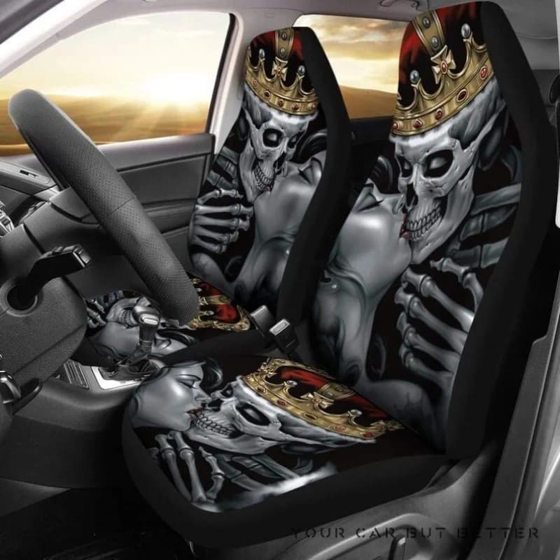 Skull King Queen Skull Flag Car Seat Covers, Boho Car Seat Covers, Car Seat Protector, Car Seat Cover For Vehicle, Vintage Car