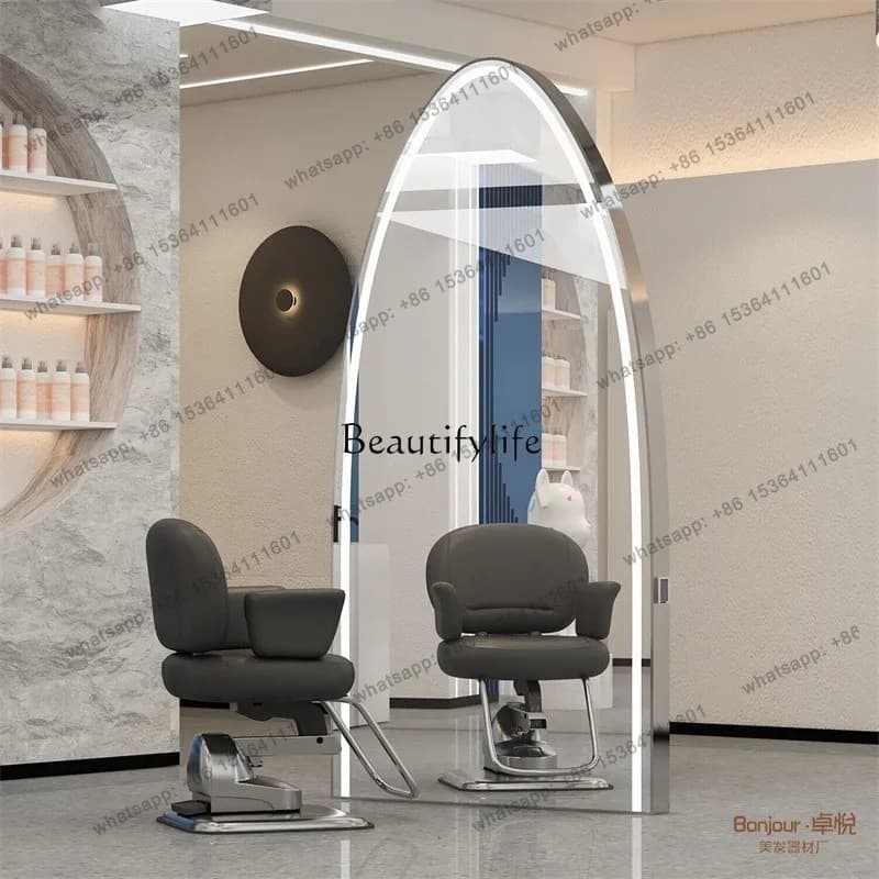 D30Hair salon special single-sided double-sided mirror with lamp stainless steel floor-to-ceiling hair cutting mirror