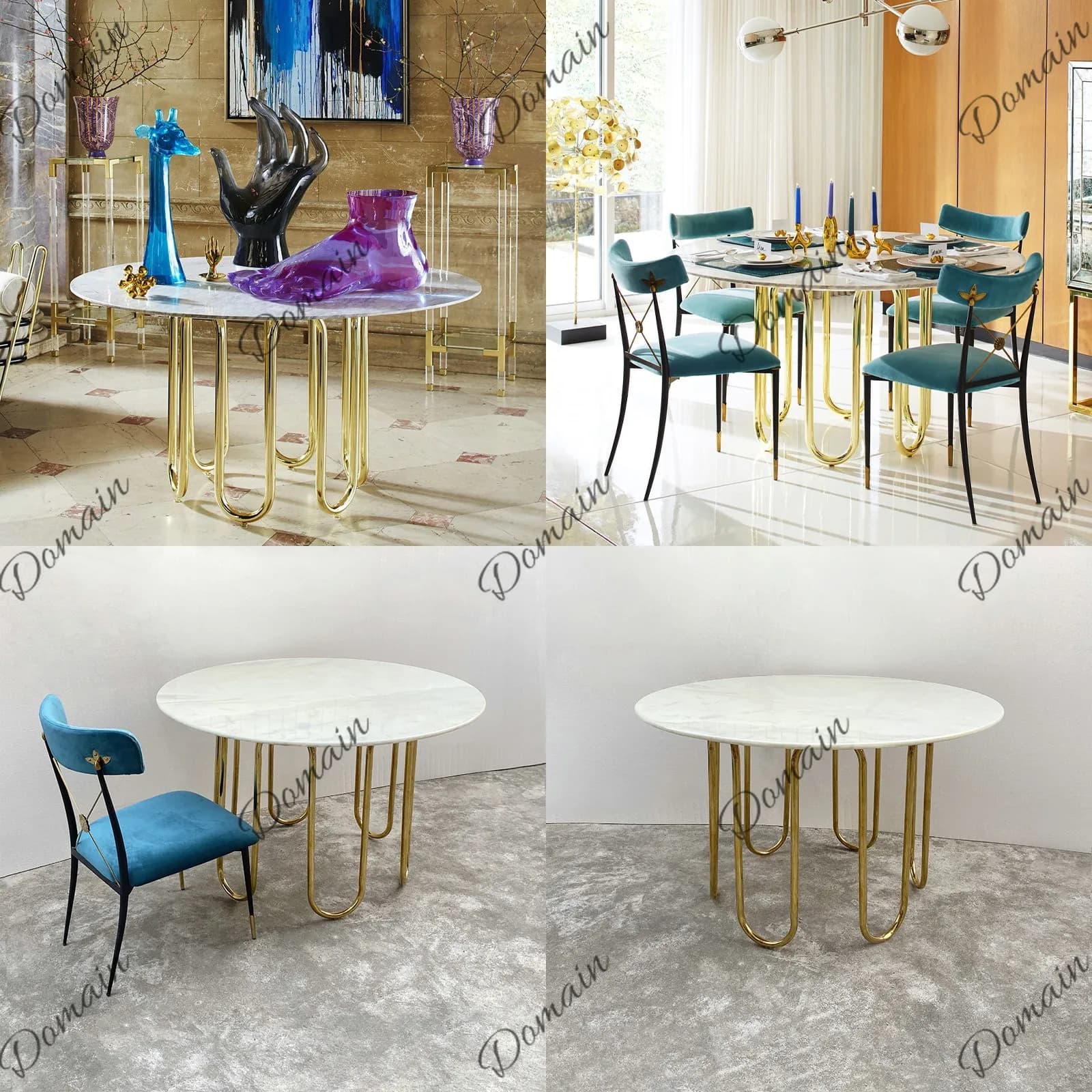 Postmodern simple special-shaped round dining table, natural jazz white marble countertop, stainless steel dining table