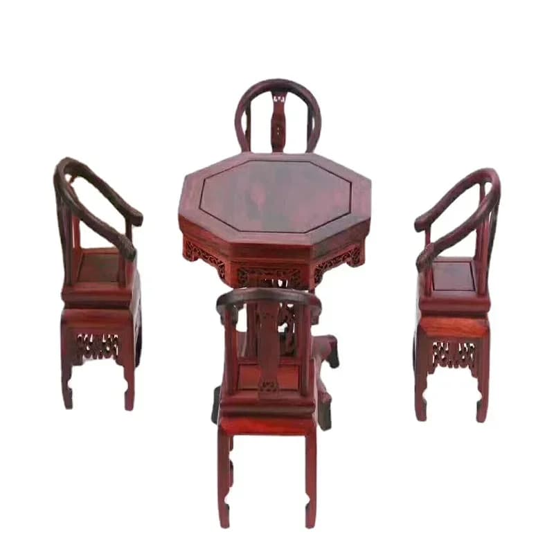 Red rosewood mini tables and chairs, miniature ornaments, small furniture furnishings