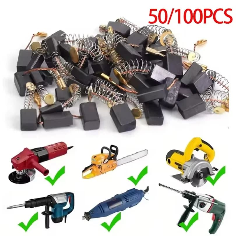 50/100pcs Heavy-Duty Carbon Brush with Metal Bases - for drills, Sanders, Grinders, Motors - Durable Motor Repair Parts Kit