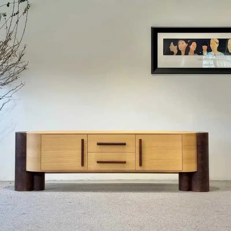 Medieval Style Solid Wood Sideboard Wabi-Sabi Style Household TV Cabinet Simple Model Room Storage Cabinet for Home Furniture