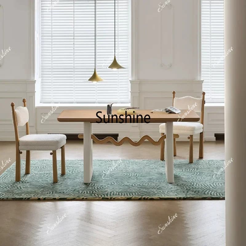 French cream style log dining table, household small apartment dining tableTJ