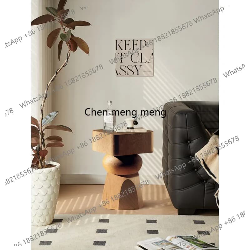 Solid wood edge next to the sofa in the living room Designer square wooden pier small coffee table Bedroom corner table