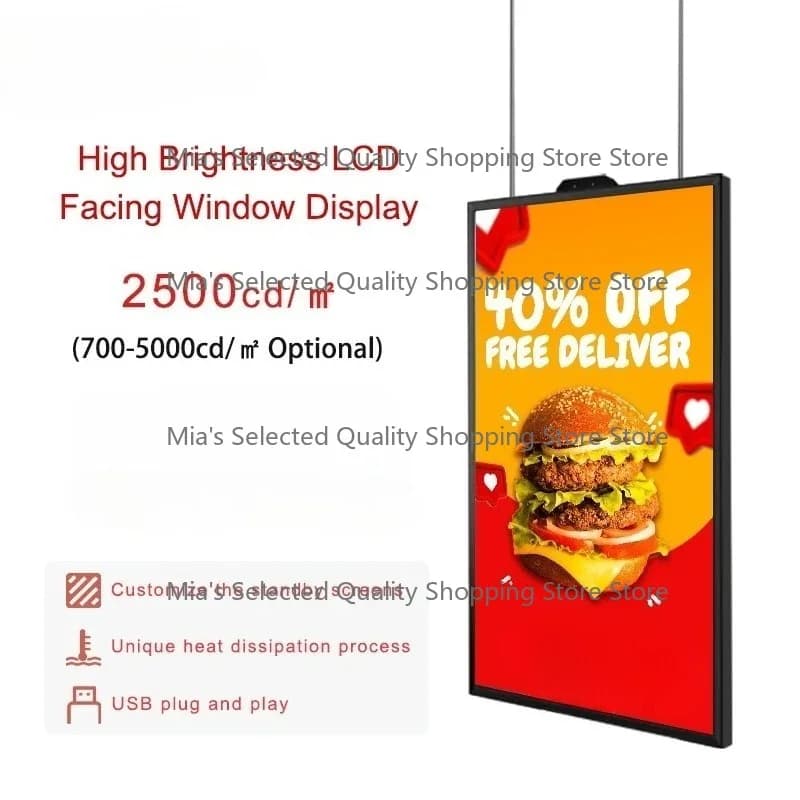 65 inch window facing high brightness display 2500 nits advertisement 4k LCD screen  media player for window mall