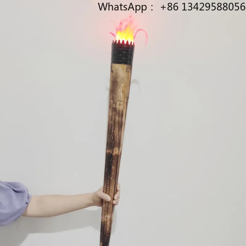 Rechargeable Reusable Electronic Fake Torch Vintage Wooden Torch Prop For Stage Performance Cosplay Party Decorative Lighting