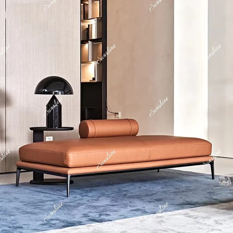 Italian light luxury bedroom leather bedside stool living room orange chaise longue