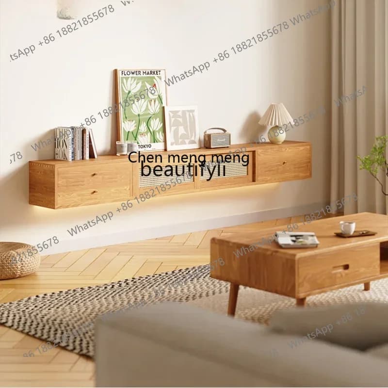 R11 Japanese-Style Solid Wood Hanging TV Stand Log Style Simple Nordic Hanging Wall-Mounted Locker with Light  cabinet  furnitur