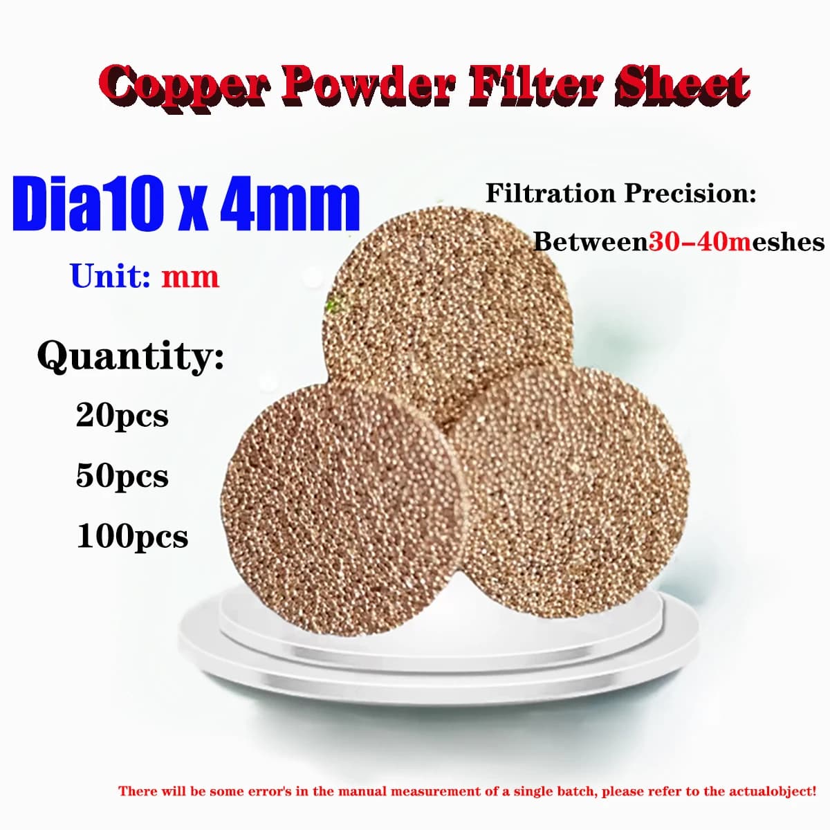 Dia10x4mmCopper Powder Sintered Filter Disc Circular Filter Filtration Granular Air Filter Column Precision Between 30-40 Meshes
